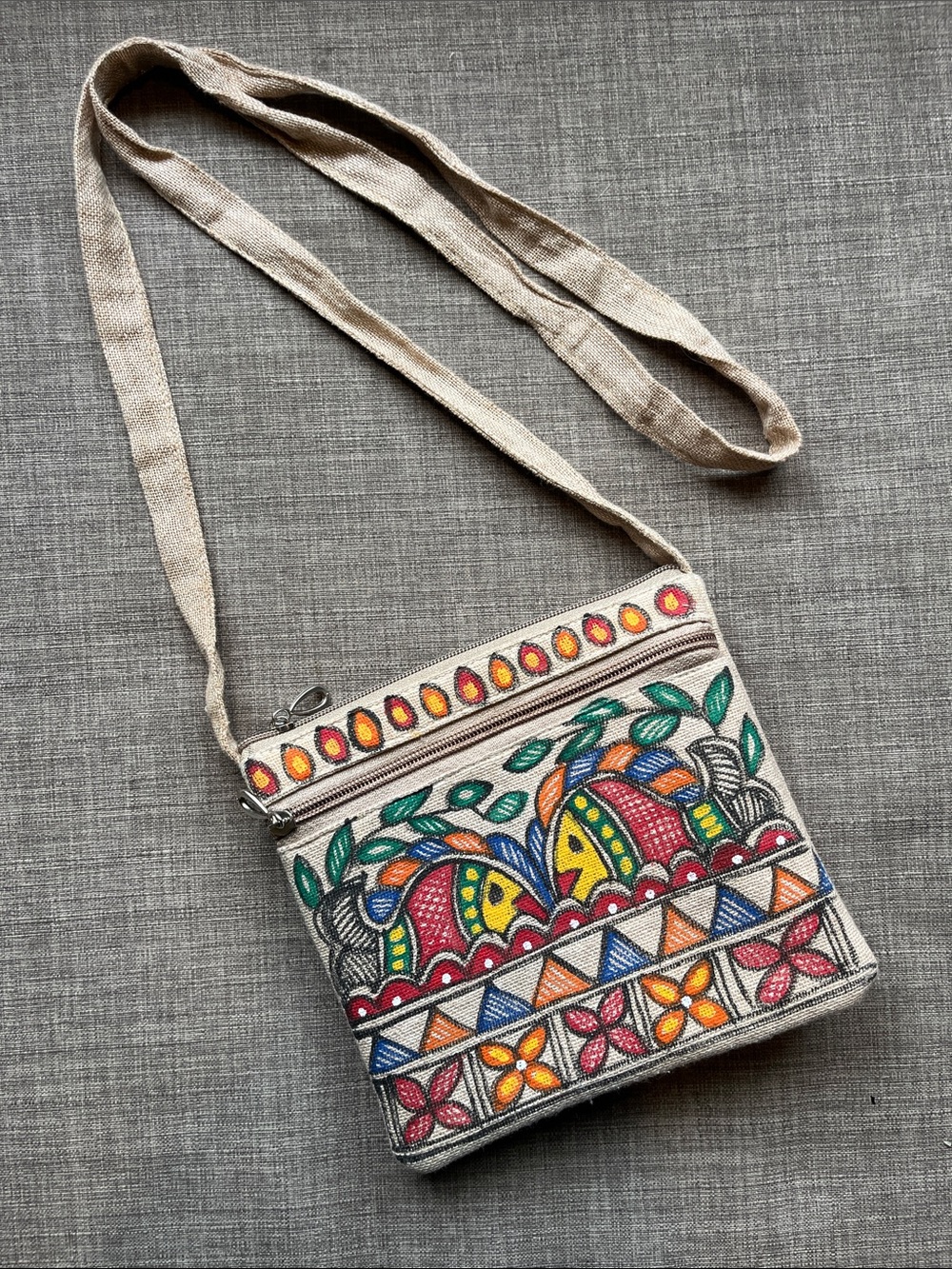 Madhubani Jute Handpainted Sling Purse Bag Unused